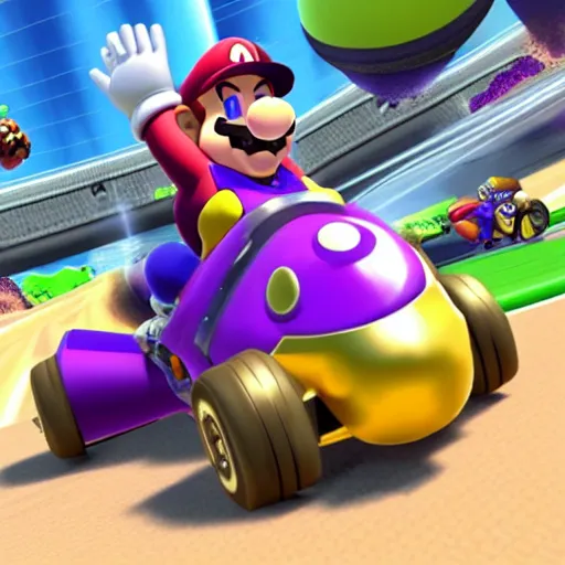 Image similar to thanos in mario kart