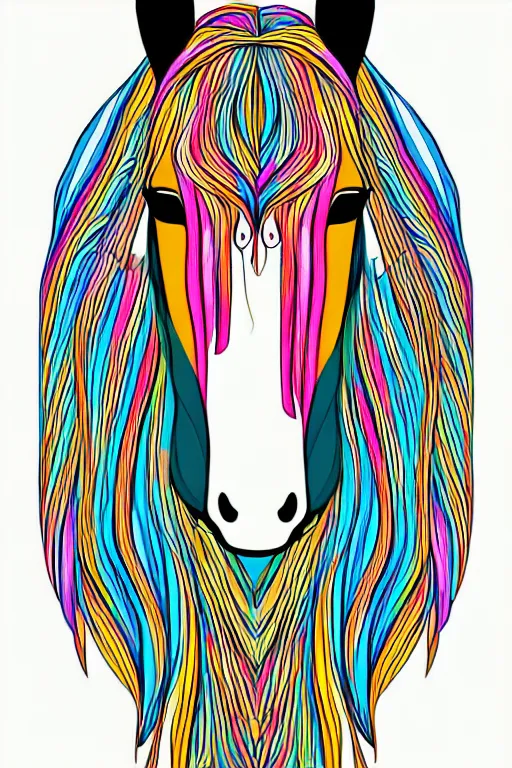 Image similar to minimalist boho style art of a colorful horse, illustration, vector art