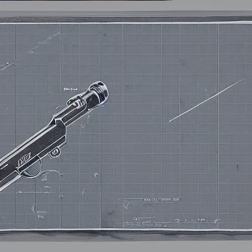 Prompt: blueprint of a laser space gun, technical drawing, concept art