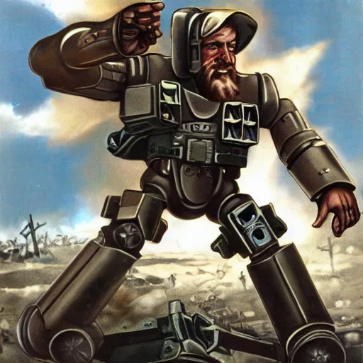 Prompt: Jesus in a mech suit fighting Hitler in a mech suit, photo