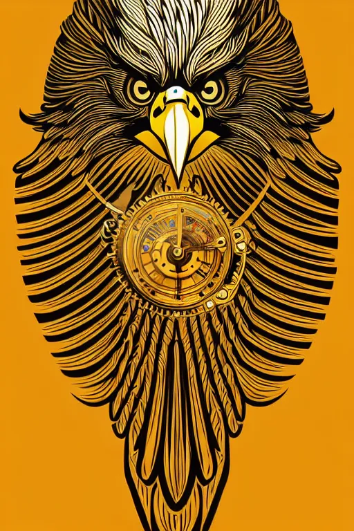 Image similar to Portrait of eagle, steampunk, gold, colorful, illustration, highly detailed, simple, smooth and clean vector curves, no jagged lines, vector art , smooth