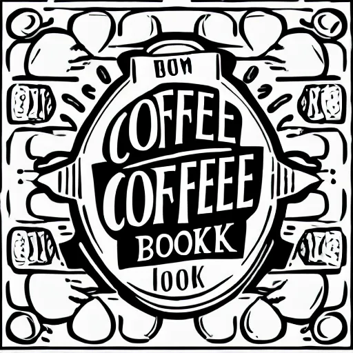 Prompt: coffee and book logo, vector art, line art, black and white, simple