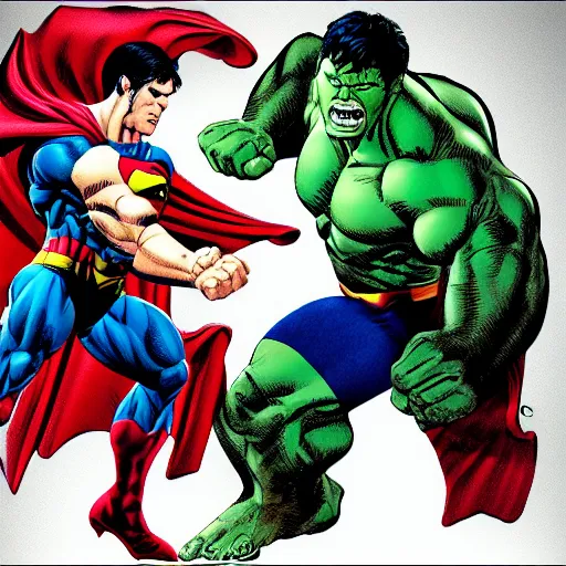 Image similar to hyper - realistic hulk vs superman, comic book, by frank miller, 4 k, 3 d