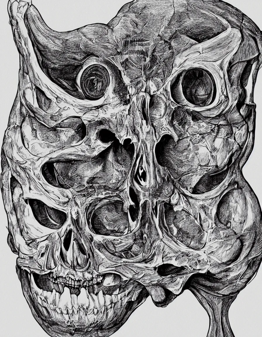 Prompt: a detailed anatomical illustration of a cat skull, highly detailed, silk screen print 4K,