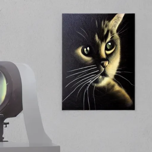 Prompt: a cat that shoots laser beams from the eyes, painted by caravaggio