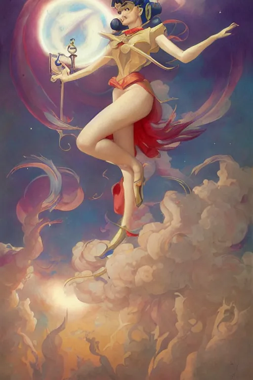 Image similar to Sailor Moon by Peter Mohrbacher in the style of Gaston Bussière, Art Nouveau