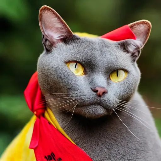 Prompt: a burmese cat with ginger fur, with a red bandanna around its neck and lots of mediterranean jewellery