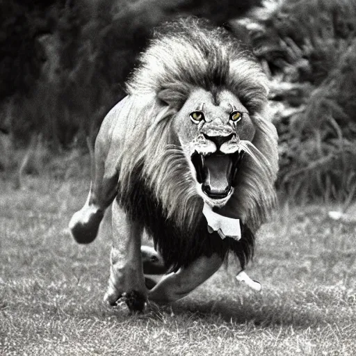 Image similar to Lion pouncing on watermelon, award winning nature photo, 1993