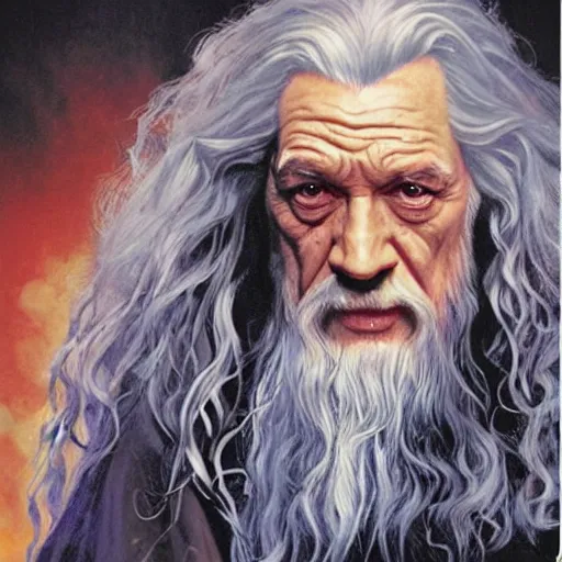 Prompt: comic book cover for'gandalf is on drugs ', art by alex ross