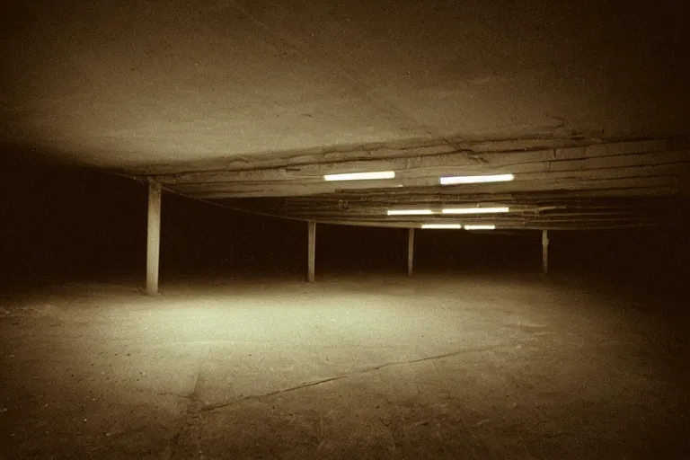 Image similar to shadowed figure with a low glow, inside of an badly lit 1970s parking garage, ektachrome photograph, volumetric lighting, f8 aperture, cinematic Eastman 5384 film