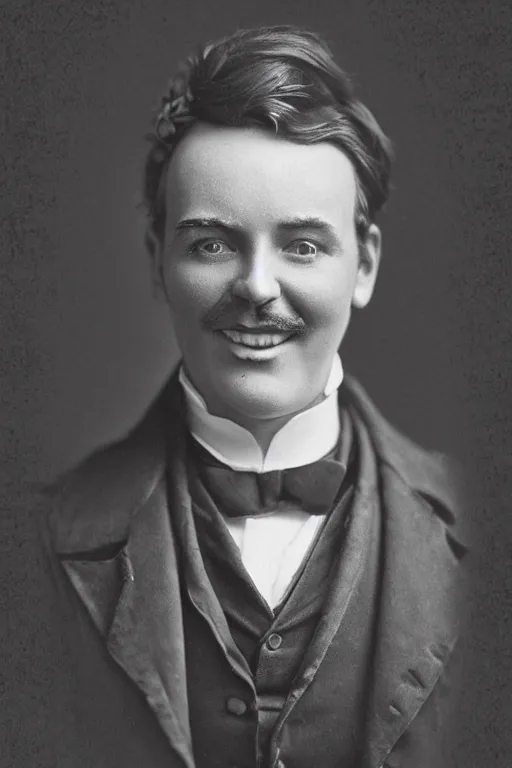 Prompt: official Portrait of a jolly victorian gentleman, male, cheerful, happy, detailed face, victorian, highly detailed, cinematic lighting, photograph, black and white