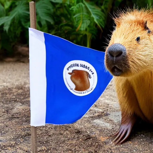 Prompt: capybara drinking mate with argentine flag