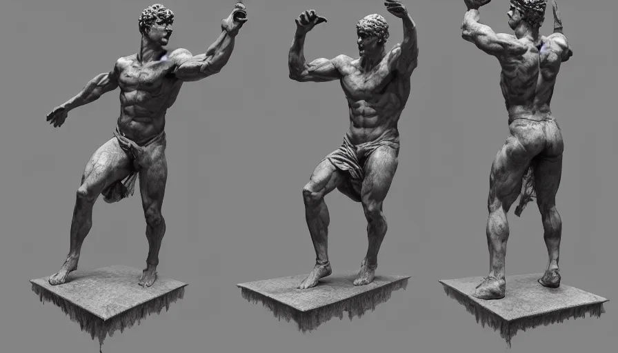 Image similar to roman statue, dynamic pose, cinematic shot, oil painting by jama jurabaev, extremely detailed, brush hard, artstation, for aaa game, high quality, brush stroke