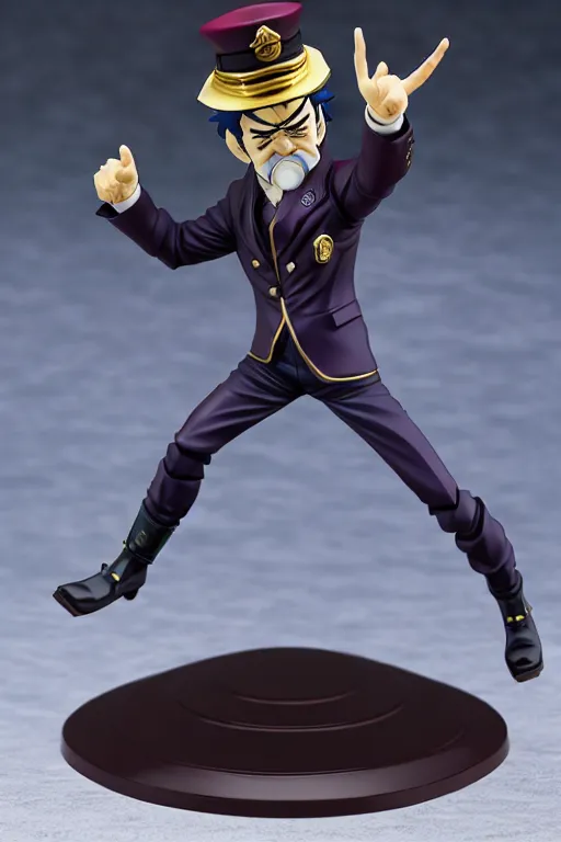 Image similar to still high quality figurine of president lula as jotaro, tsurime eyes, tareme eyes, personification, dynamic pose, detailed product photo, featured on amiami, tone mapped, beautiful composition, 8 5 mm, f. 1 4