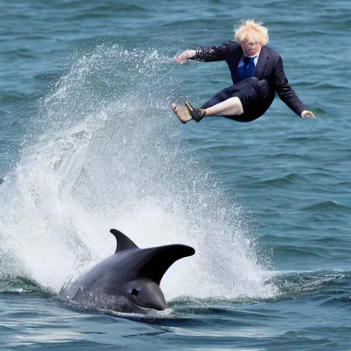 Prompt: boris johnson riding a dolphin