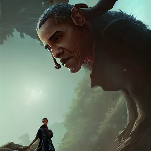 Image similar to barack obama, dynamic lighting, photorealistic dark fantasy concept art, trending on artstation, stunning visuals, creative, cinematic, ultra detailed