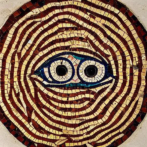 Image similar to medium shot Mosaic of an stylised almond shaped eye, from Italica, AD 176-275. Archaeological Museum, Seville. Byzantine mosaics, highly detailed, HQ, HD, National Geographic,