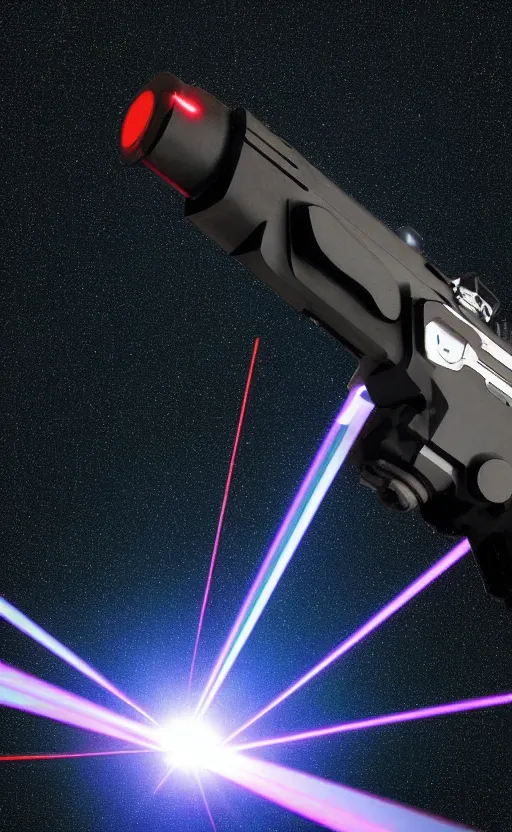 Image similar to “ geometric laser gun, floating in dark space ”