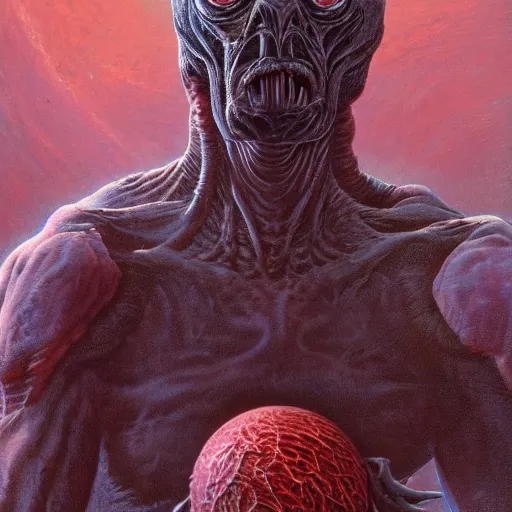 Image similar to horror creature holding planet by Wayne Barlowe, detailed 4k