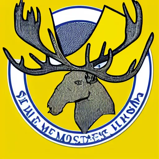 Image similar to a yellow moose logo, looking to the side, maple leaf antler, logo