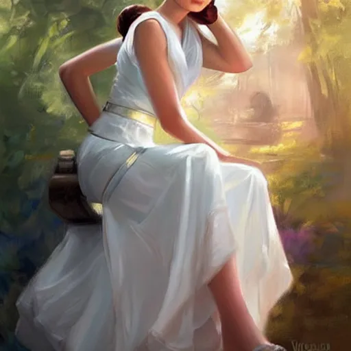 Image similar to Princess Leia from Star Wars, painting by Vladimir Volegov