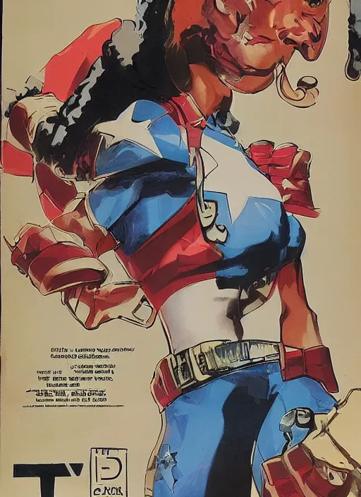 Image similar to beautiful black female captain america. afro - feminist captain america wins wwii. american wwii propaganda poster by james gurney, rob liefeld and pixar. gorgeous face. overwatch, realistic. black power