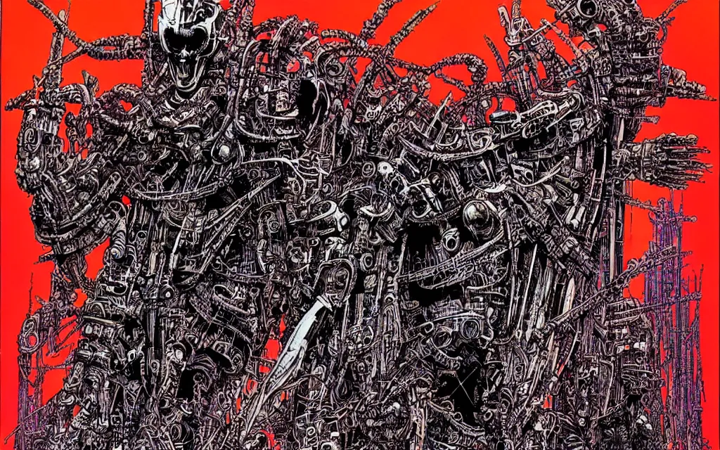 Image similar to techno - savage machine cult, perfect future, awarding winning digital art by philippe druillet