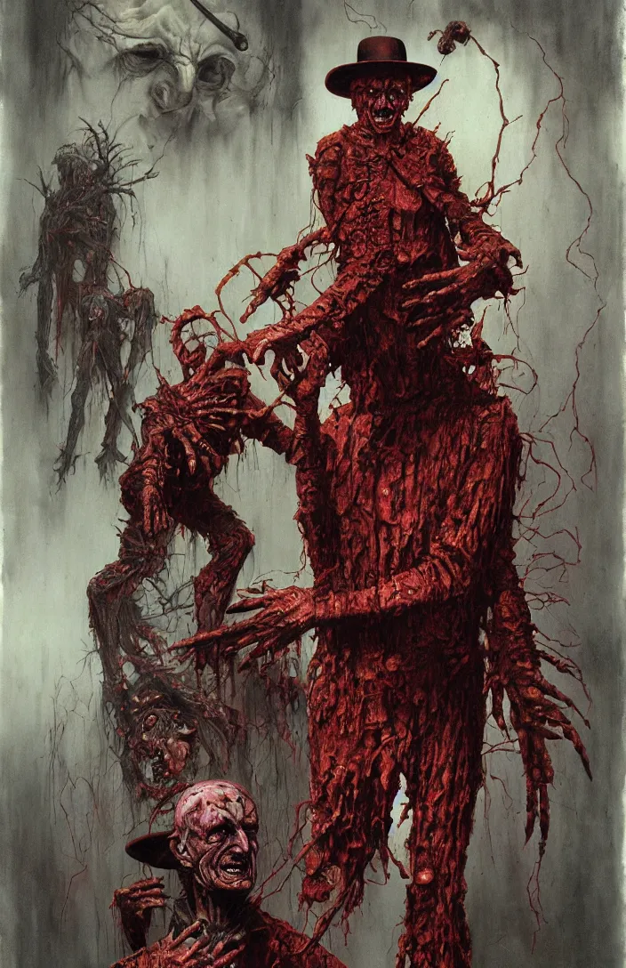 Image similar to freddy krueger in the style of wayne barlowe, gustav moreau, goward, bussiere, roberto ferri, santiago caruso, luis ricardo falero, dali