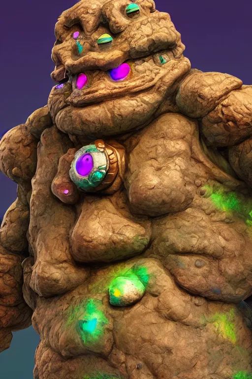 Prompt: zelda fantasy art giant golem troll wood rock greeble gemstone, global illumination ray tracing hdr fanart arstation by sung choi and eric pfeiffer and gabriel garza and casper konefal bastion forged hardmesh lisa frank zbrush central