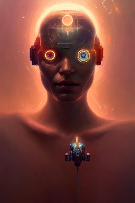 Image similar to a portrait of cyborg transcendence, surrealism, surrealist conceptual art, realist, digital painting, aesthetics, soft, sharp focus, vintage, artstation hd, by greg rutkowski, bruce pennington, valentina remenar and asher duran