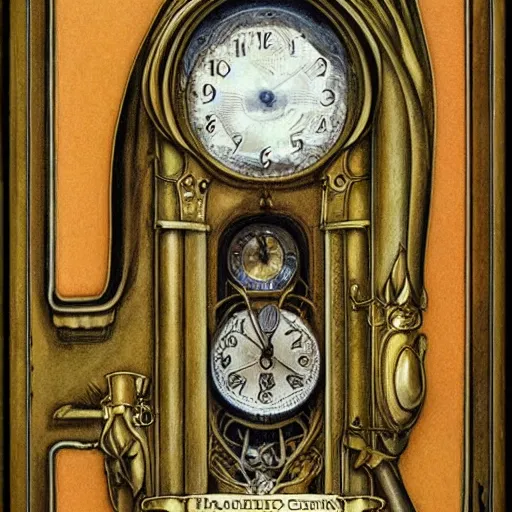 Prompt: a grandfather clock by brian froud! n 9