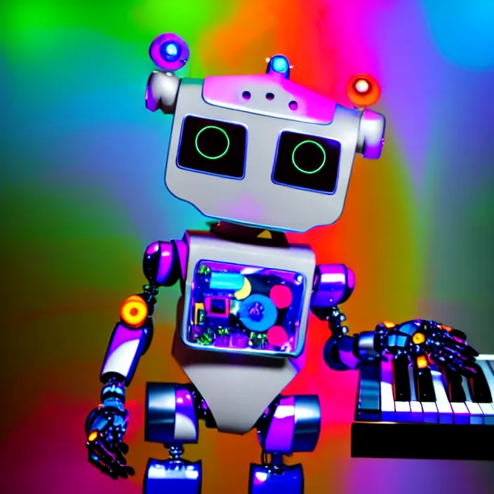 Prompt: a robot fursuiter generating beautiful music, colorful, vivid, abstract