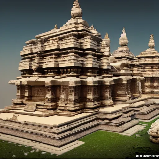 Prompt: 4 k unreal engine render of an ancient never seen before indian high detail temple. complex architecture with intricate pilars. high detailed water. flowers. overview, trending on artstation