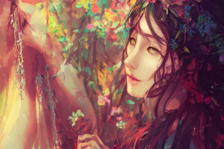 Image similar to a beautiful bohemian girl, intricate, highly detailed, digital painting, pixiv, official media, anime key visual, concept art, rich vivid colors, ambient lighting, sharp focus, illustration, art by wlop