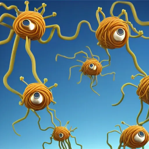 Image similar to they flying spaghetti monster, realistic photo