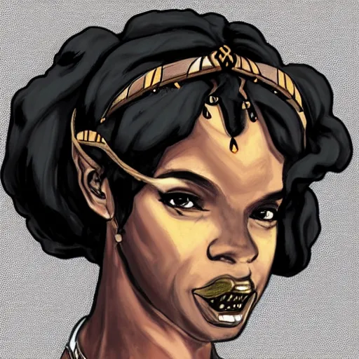 Image similar to black woman with large horns, D&D art style