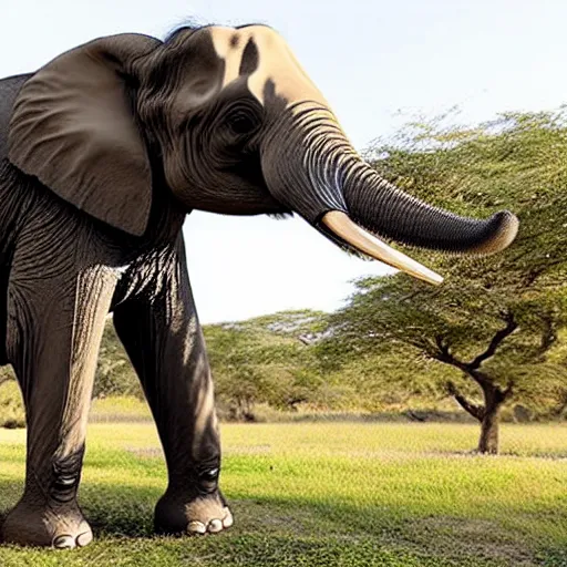 Image similar to an elephant is drinking from a straw into a can of red bull that is 4 0 feet tall