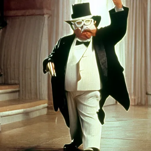 Prompt: film still of wilford brimley as the penguin in batman 1 9 9 1.