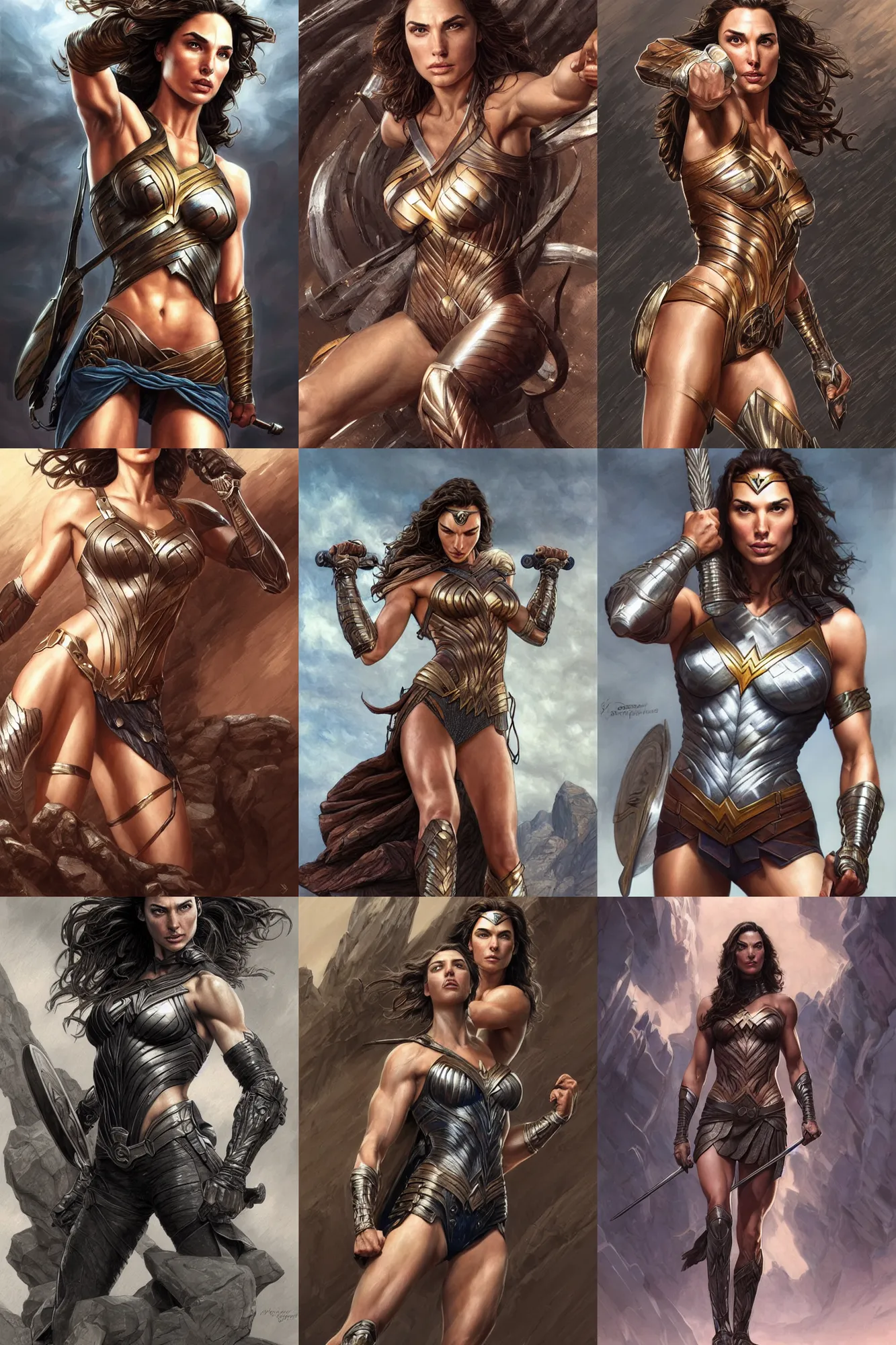 Prompt: muscled gal gadot as a ruggedly handsome heroine, intricate, elegant, highly detailed, centered, digital painting, artstation, concept art, smooth, sharp focus, illustration, art by artgerm and donato giancola and Joseph Christian Leyendecker, Ross Tran, WLOP