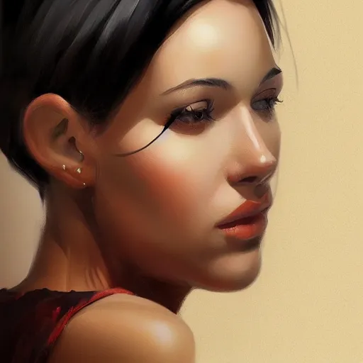 Prompt: portrait of a beautiful woman, black hair, attractive, casual, modern, highly detailed, digital painting, artstation, concept art, smooth, sharp focus, illustration, art by thomas saliot