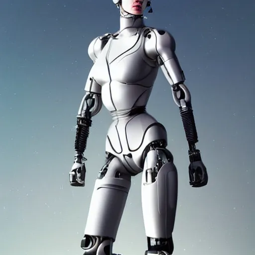 Prompt: beutiful white girl cyborg with full body by Alfred Kelsner, highly detailed, artstaition, epic composition