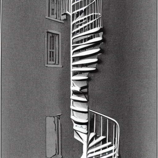 Image similar to detailed blueprints for spiral staircase by mc escher