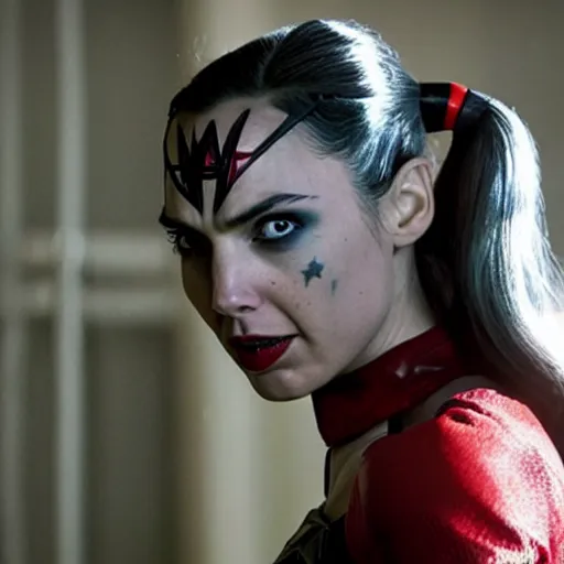 Prompt: A still of Gal Gadot as Harley Quinn