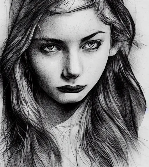 Image similar to a beautiful woman face against a background of beautiful mountains, tattoo design sketch, amazing blend effect, hyper - realistic, in the style of matteo pasqualin, amazing detail, black and white