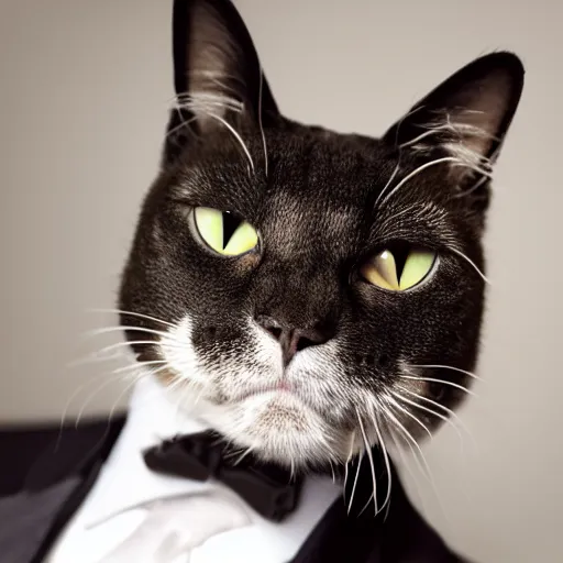 Prompt: a high detail shot of a cat wearing a suit, realism, 8k