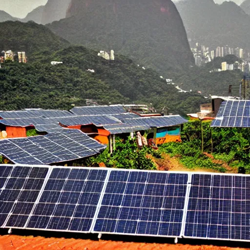 Prompt: Solar panels generating electricity in a favela in rio de janeiro, oil painting