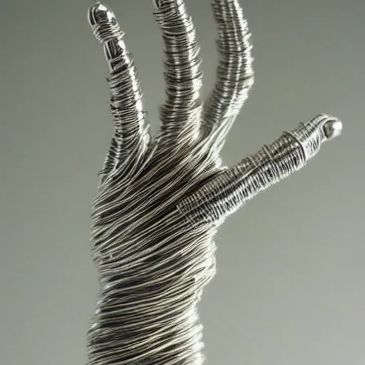 A sculpture of a hand with a wire wrapped around it photo – Free