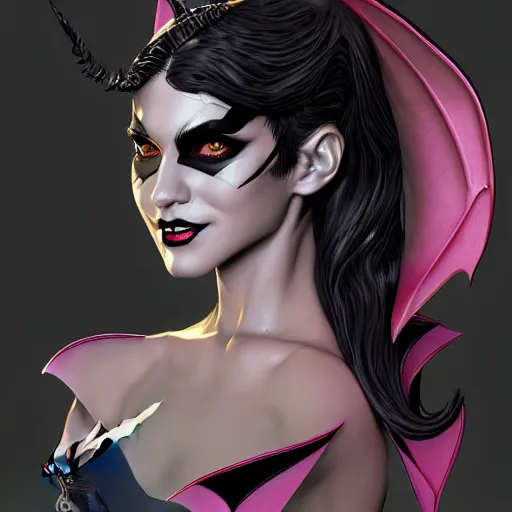 Image similar to 3 / 4 view of a portrait of bat woman with bat wings, confident pose, pixie, genshin impact,, intricate, elegant, sharp focus, illustration, highly detailed, concept art, matte, trending on artstation, marvel comics h 6 4 0