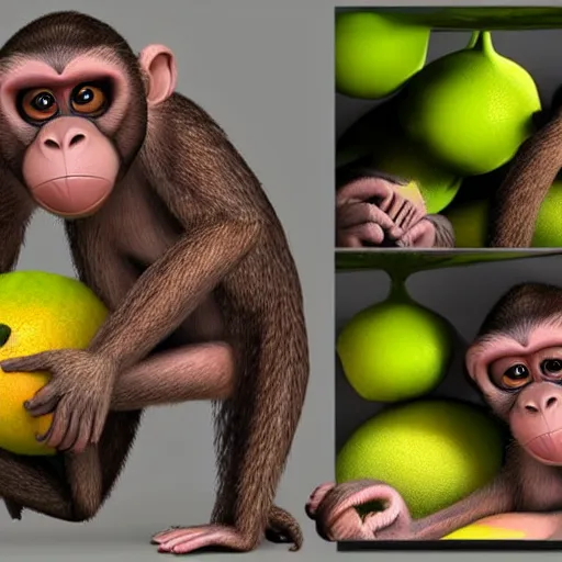 Prompt: fruit that look like a monkey, 3d render, highly detailed, hyper realistic