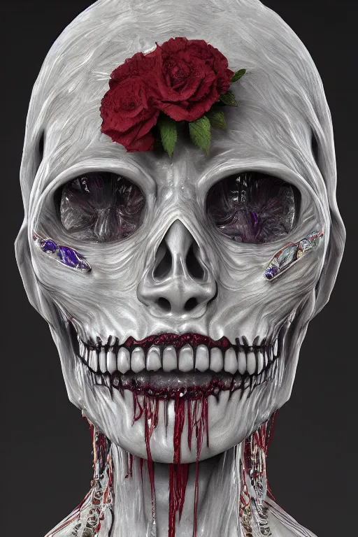 Image similar to la catrina statue made in crystal showing her veins inside the chest, realistic, unreal engine 5, 8 k